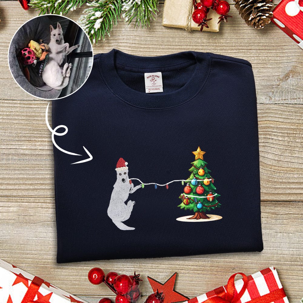 Mystichot Custom Embroidered Christmas tree Pet Sweatshirt