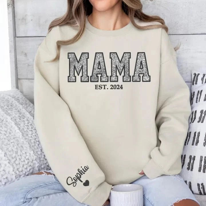 Custom Embroidered Applique Glitter Mama Sweatshirt - Gift for Mom