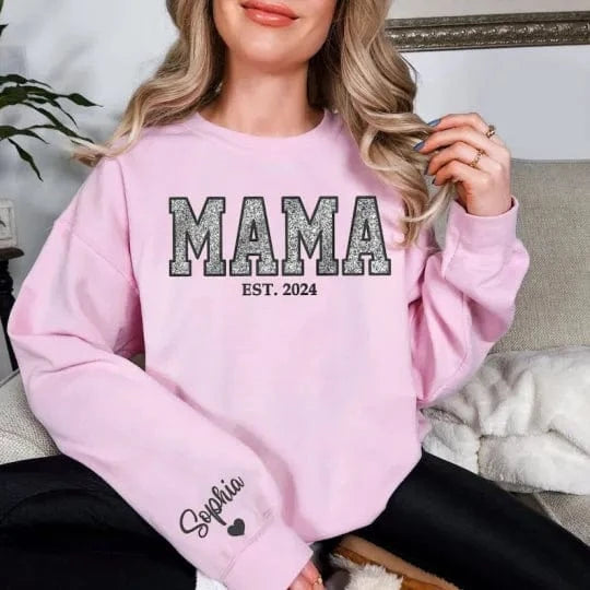 Custom Embroidered Applique Glitter Mama Sweatshirt - Gift for Mom