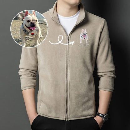 Mystichot Custom Embroidered Pet Portrait Fleece Casual Jacket - Warm Winter Gift