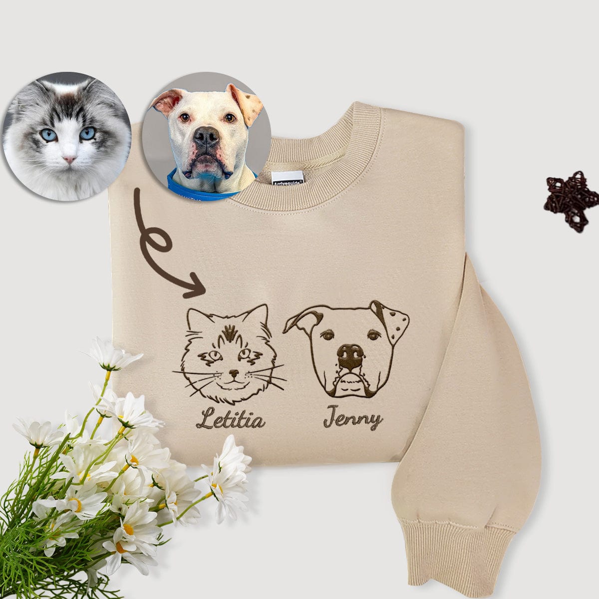 Pet Hoodie | Elegant Line Embroidery Pullover | Warm Pet Memorial Gift new