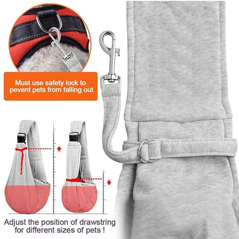 Porte-sling de chien gris personnalisé pour l’image d’un petit chien - Porte-sling pour animaux de compagnie brodé personnalisé - Sac de poitrine Doogie Sling mains libres personnalisé