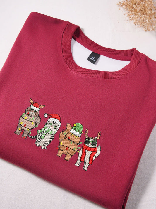 Mystichot Embroidered Sweatshirt Hoodie - Christmas Cartoon Style