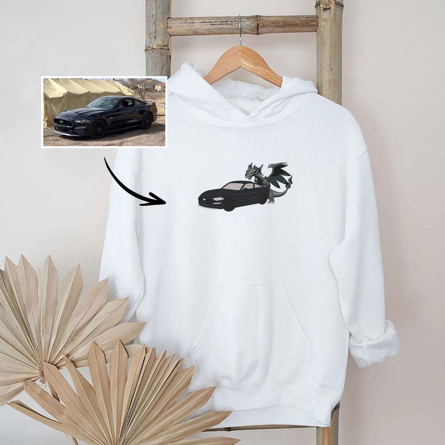 Embroidered Hoodie with Your Car, Featuring Dragon Embroidery - The Perfect Couple's Gift for Autumn and Winter!