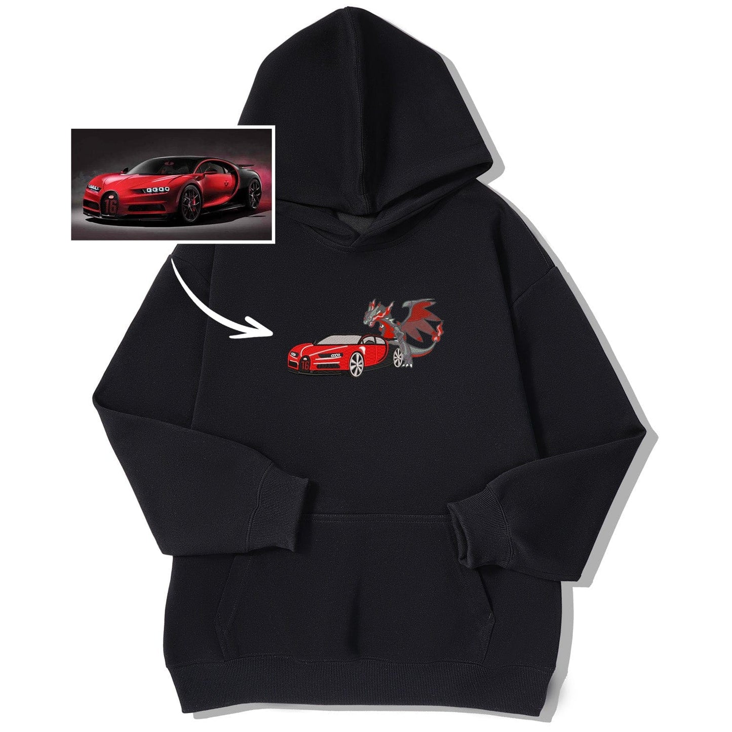 Embroidered Hoodie with Your Car, Featuring Dragon Embroidery - The Perfect Couple's Gift for Autumn and Winter!