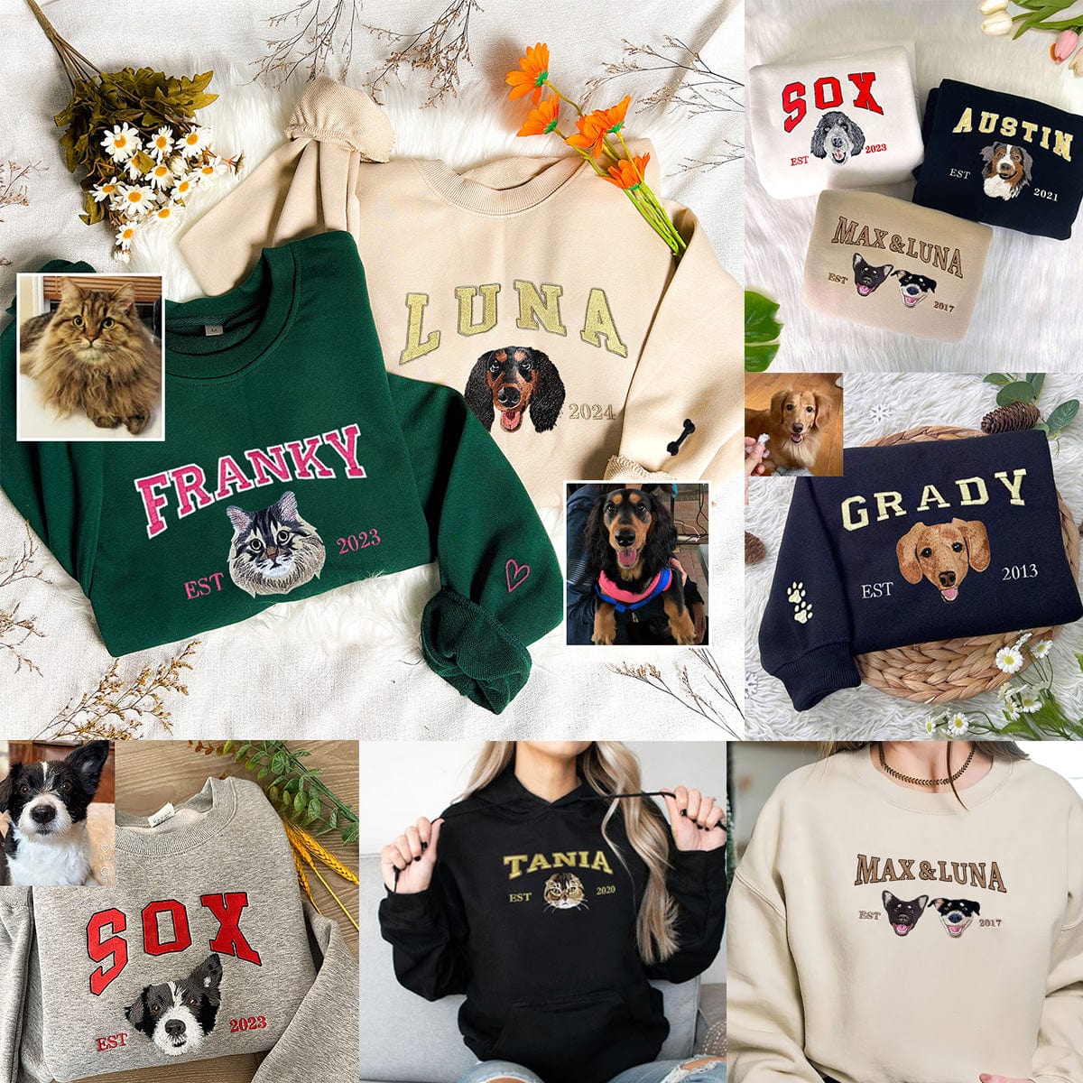 Personalized Embroidered Pet Face and Name Est Sweatshirt for Pet Lovers