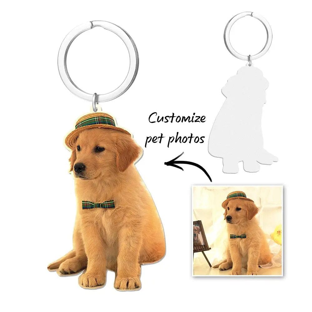 Porte-clés Photo personnalisé en acier inoxydable, cadeaux commémoratifs, porte-clés mignon pour animaux de compagnie