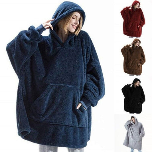 Autumn and Winter Comfortable Couple Loungewear, Loose Double-Sided Fleece Hoodie, Thick Wearable Blanket