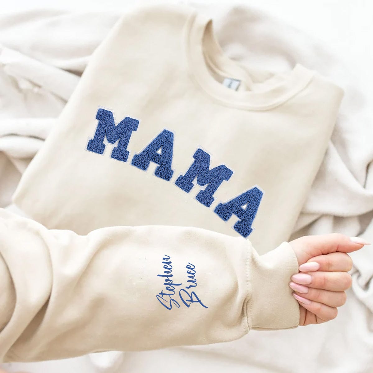 Personalized MAMA Embroidery T-Shirt/Sweatshirt/Hoodie - Multiple Font Options & Custom Cuff Text Available!