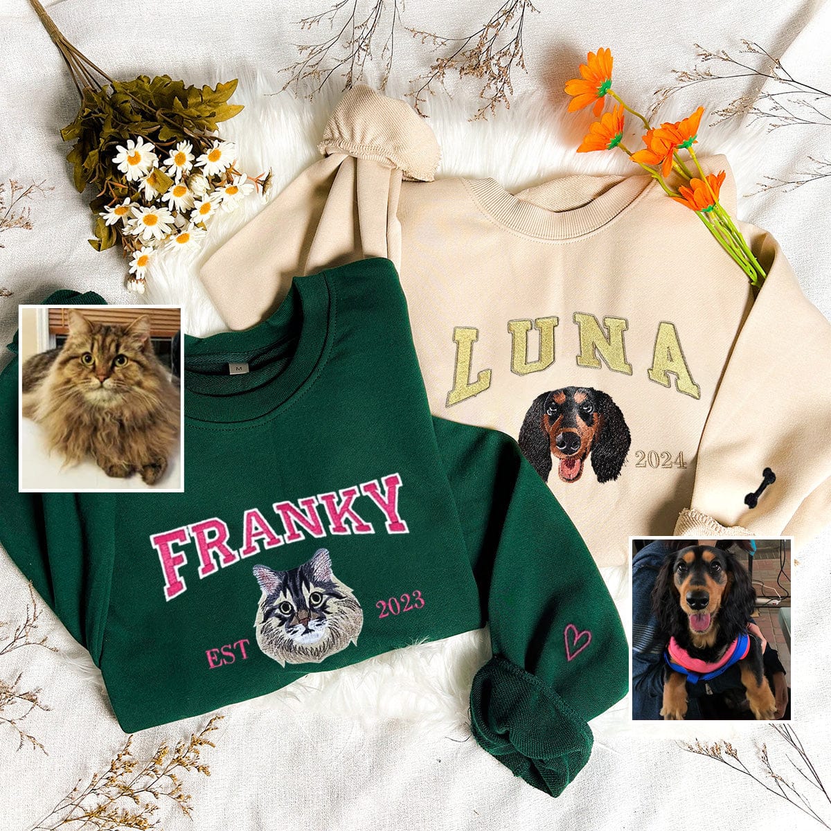 Personalized Embroidered Pet Face and Name Est Sweatshirt for Pet Lovers