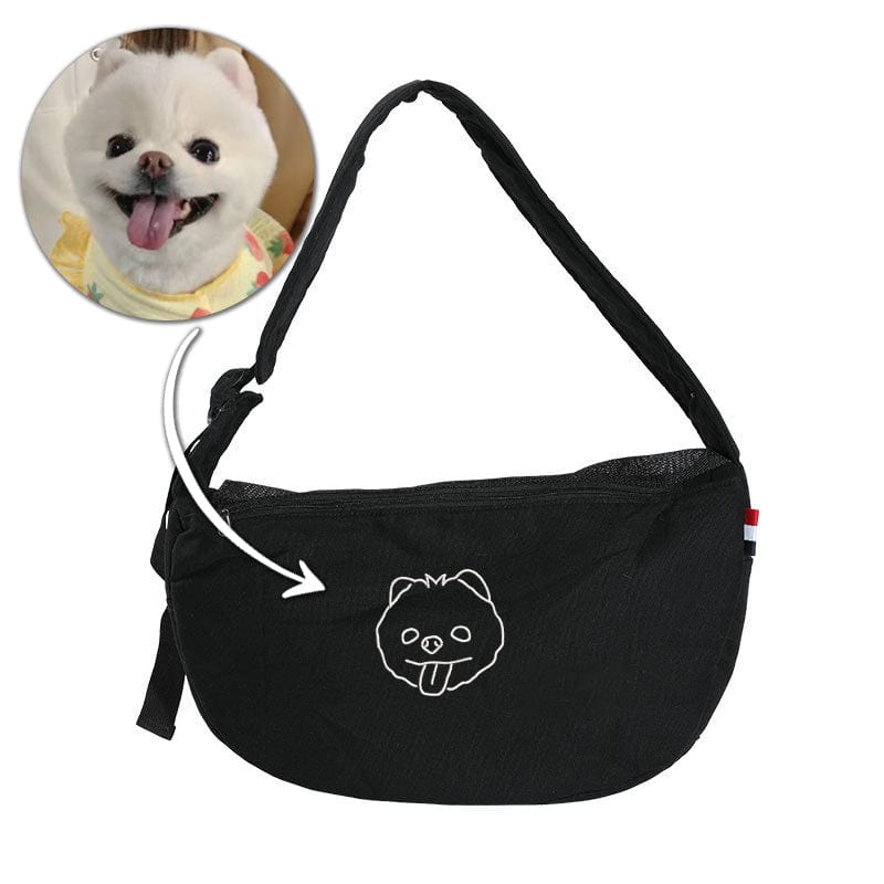 Porte-sling de chien gris personnalisé pour l’image d’un petit chien - Porte-sling pour animaux de compagnie brodé personnalisé - Sac de poitrine Doogie Sling mains libres personnalisé