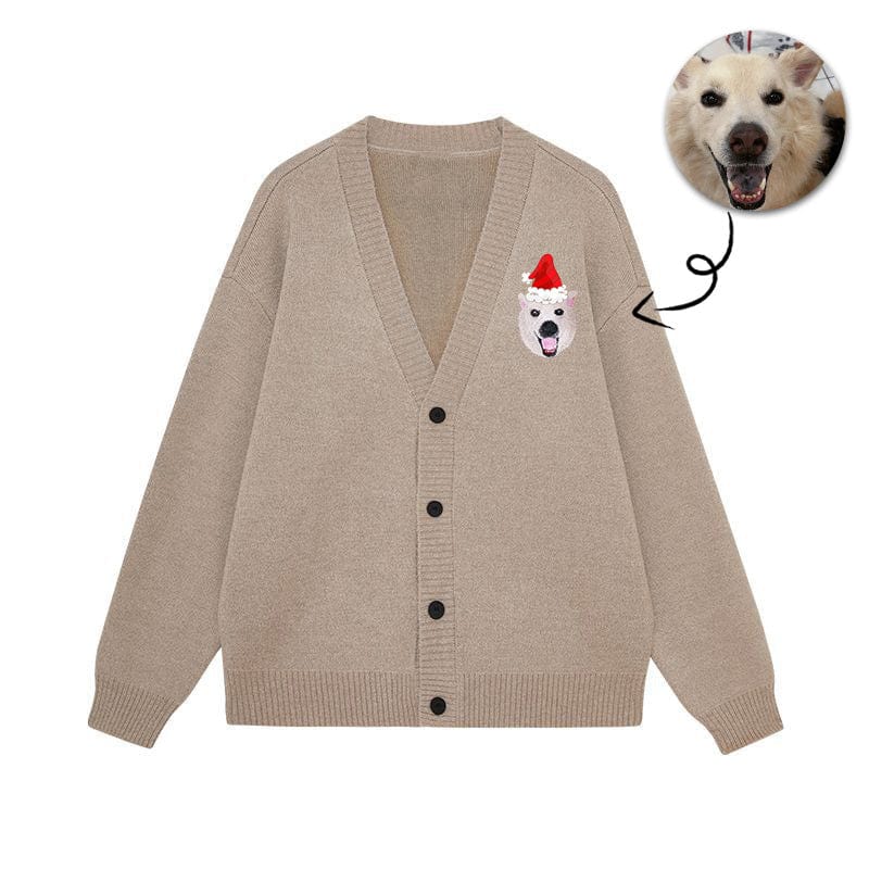 ersonalized Embroidered Cardigan: Keep Your Dog Warm and Stylish in a Christmas Hat This Winter!