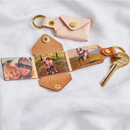 Custom good times photo keychain，Personalized Photo Keychain Leather Case，Keyring with Three Photos