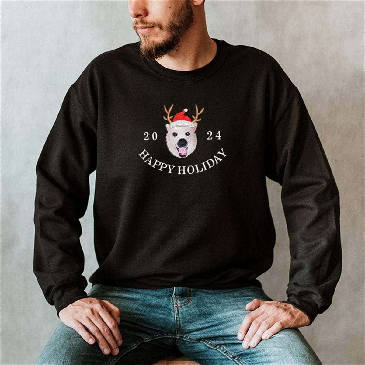 Embroidered Pet Christmas Hat Sweatshirt | Comfortable T-Shirt and Hoodie | Unique Personalized Design to Showcase You and Your Pet's Holiday Spirit  new