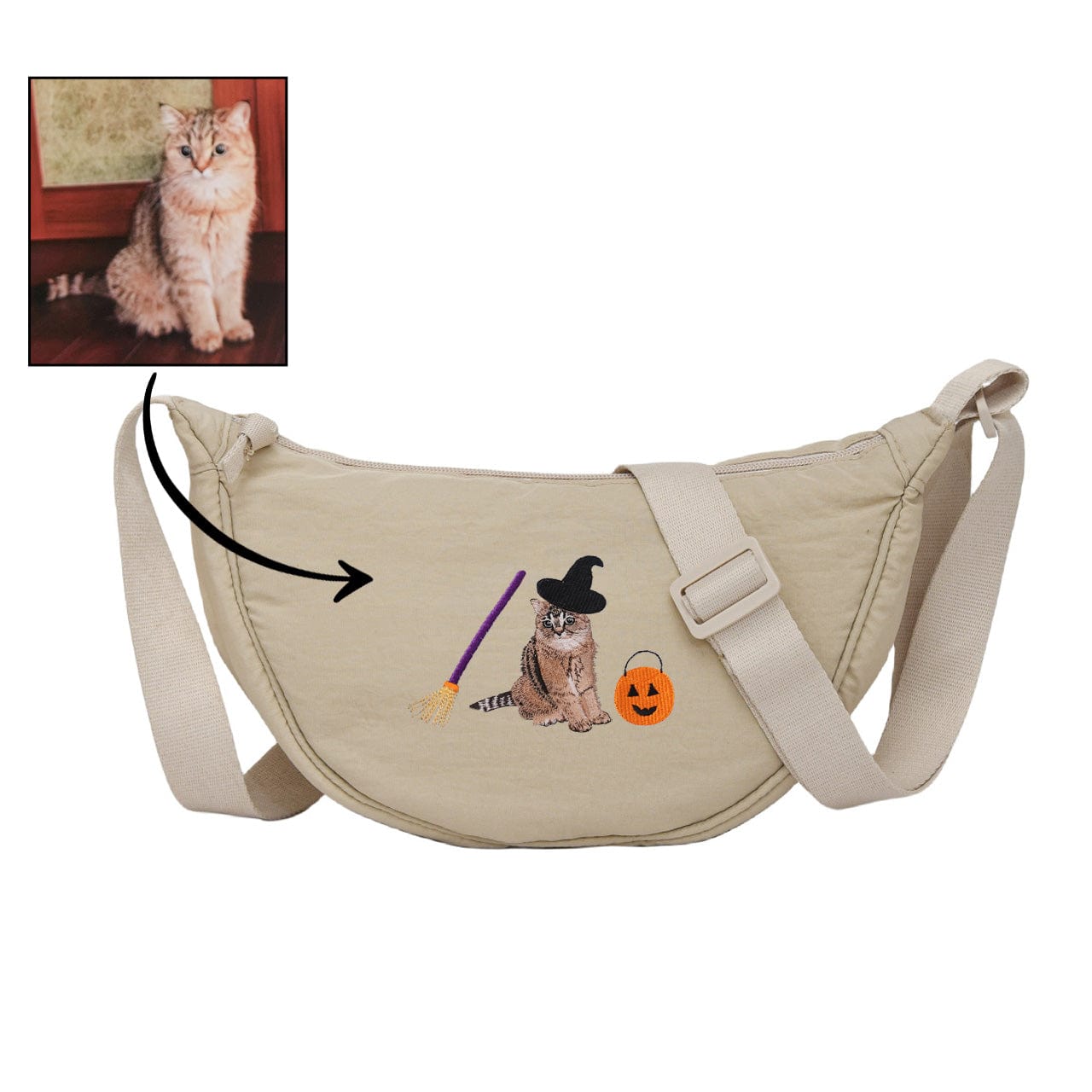 Mystichot Custom Embroidered Pet Portrait Organic Canvas Crossbody Backpack