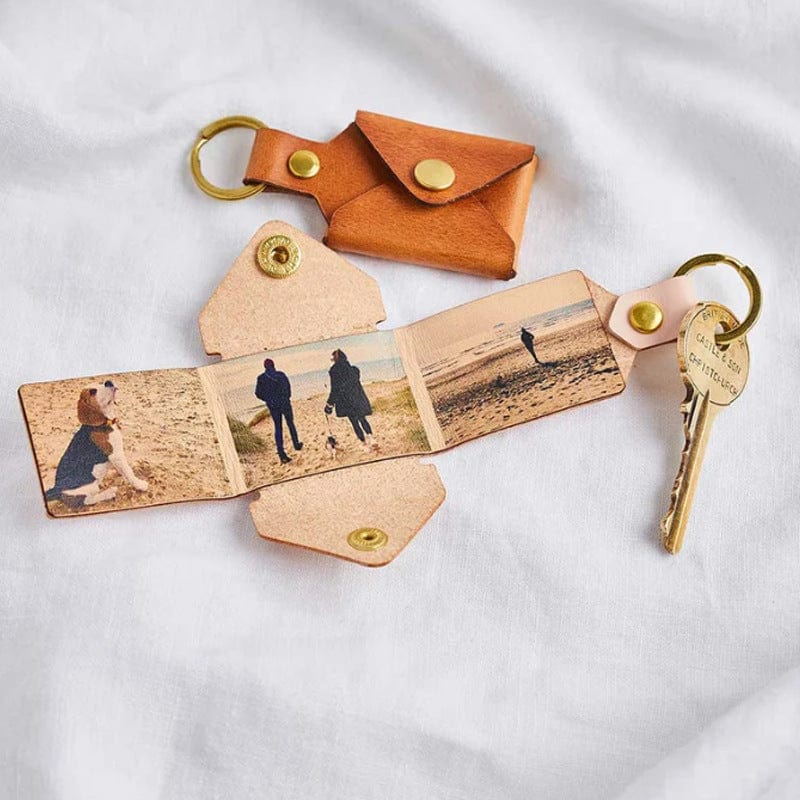 Custom good times photo keychain，Personalized Photo Keychain Leather Case，Keyring with Three Photos