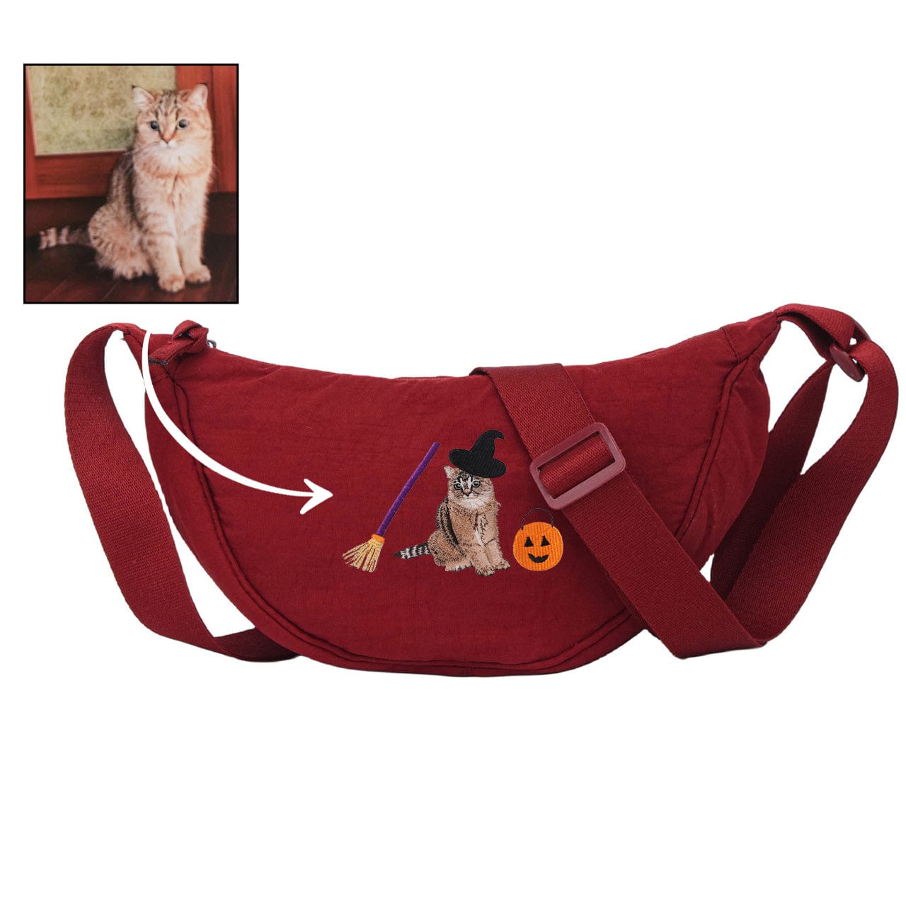 Mystichot Custom Embroidered Pet Portrait Organic Canvas Crossbody Backpack