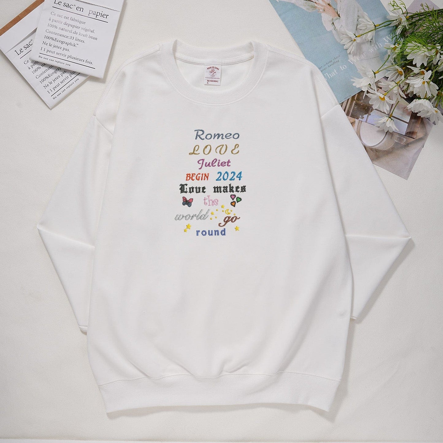 Love, couple name date Embroidery custom sweatshirt, hoodie anniversary gift