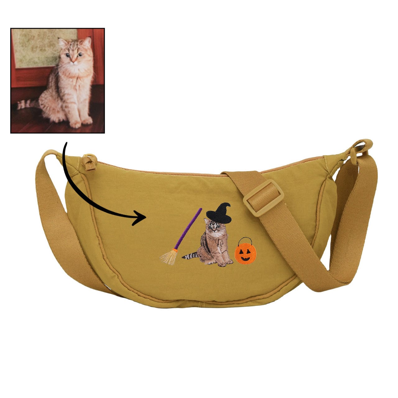 Mystichot Custom Embroidered Pet Portrait Organic Canvas Crossbody Backpack