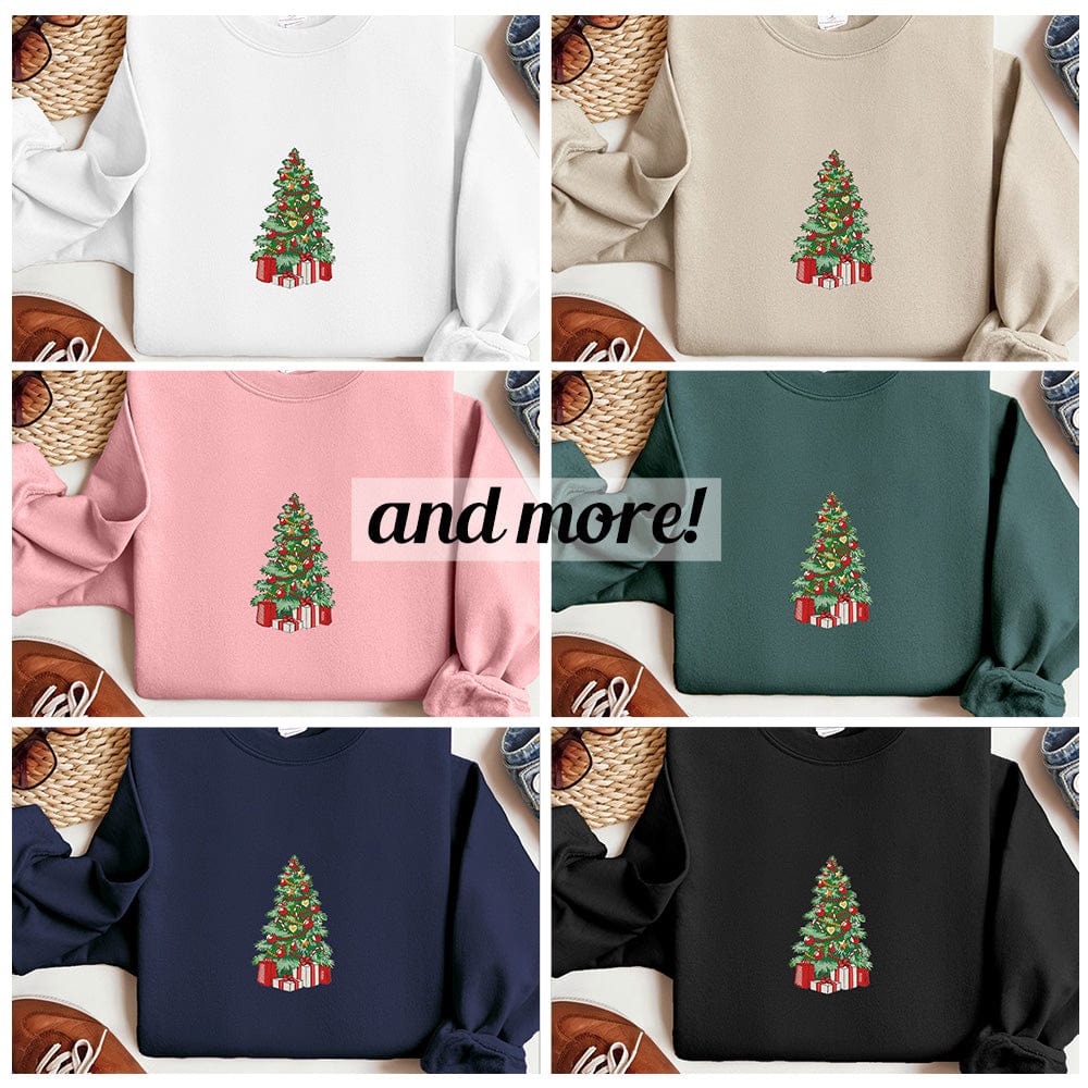 Minimalist Trendy Christmas Tree Embroidery Hoodie | Stylish and Comfortable Fall T-shirt/Sweatshirt | Designed for European & American Markets, Celebrate the Holiday Spirit with Modern Fashion