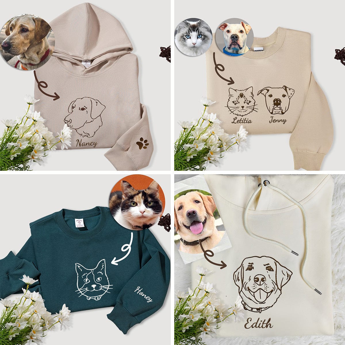 Pet Hoodie | Elegant Line Embroidery Pullover | Warm Pet Memorial Gift new