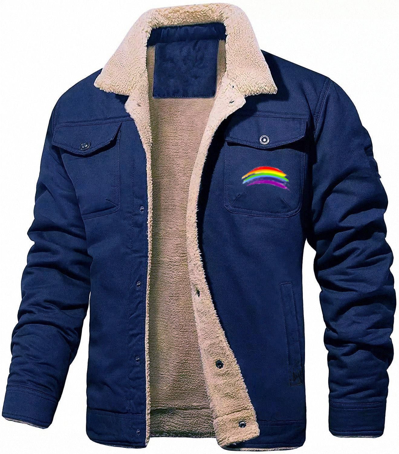 Embroidered Autumn/Winter new men's jacket with fleece-cotton cargo casual jacket men's coat