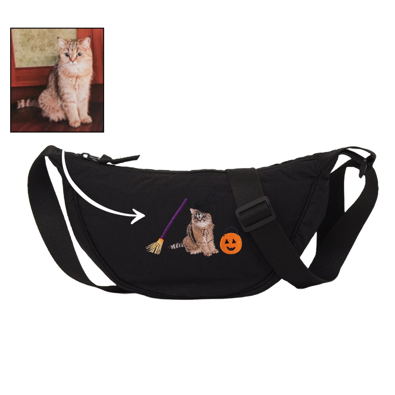 Mystichot Custom Embroidered Pet Portrait Organic Canvas Crossbody Backpack