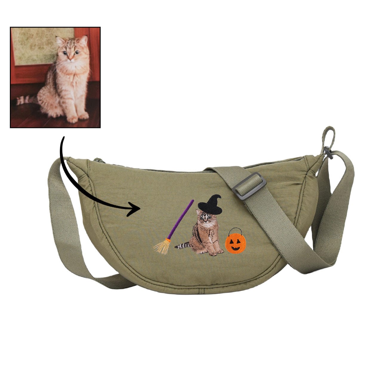 Mystichot Custom Embroidered Pet Portrait Organic Canvas Crossbody Backpack