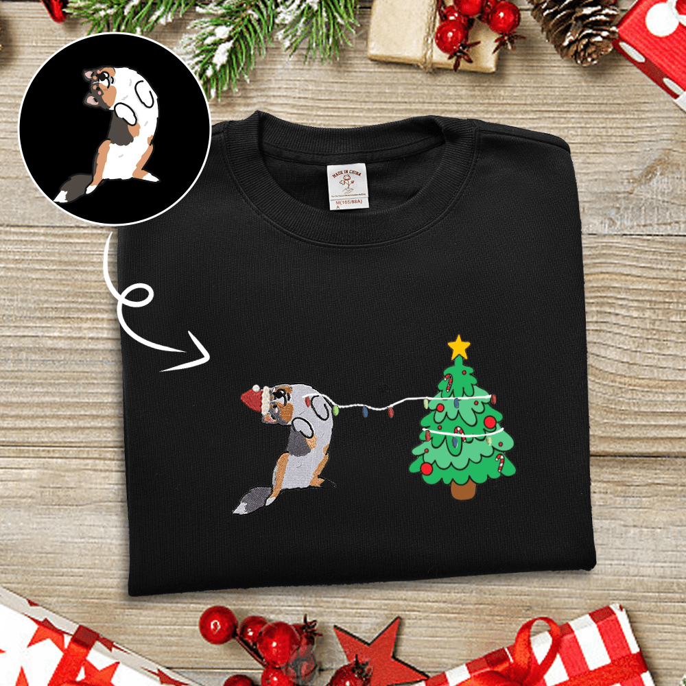 Mystichot Custom Embroidered Christmas tree Pet Sweatshirt