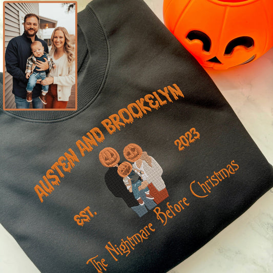 Halloween Personalized Embroidered Family Photo Hoodie Sweatshirt T-Shirt