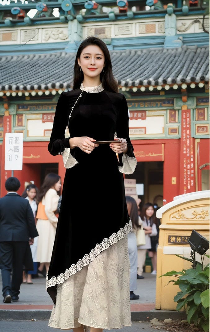 300 pounds large size women's fat mm autumn winter national wind improved cheongsam 2025 new senior sense fake two dresses