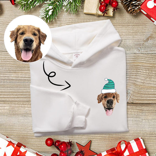 Holiday Gift: Custom Embroidered Sweatshirt with a Cat Wearing a Santa Hat" "Pet Gift: Custom Embroidered Sweatshirt with a Cat Wearing a Santa Hat