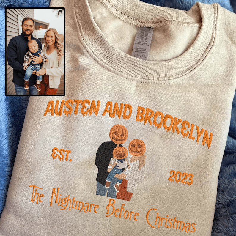 Halloween Personalized Embroidered Family Photo Hoodie Sweatshirt T-Shirt