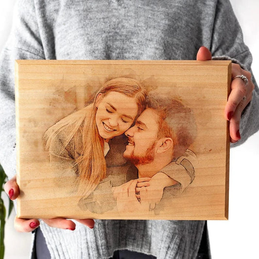 Custom Photo on Wood, Engraved Photo on Wood with Watercolor Style, Custom Wall Art, Personalized Portrait from Photo as Long Distance Gift.